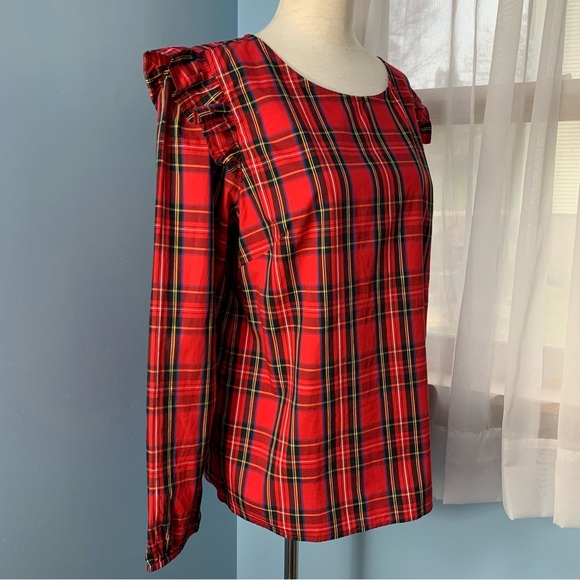 NWT J. Crew Tartan Plaid Ruffle Trim Top - Picture 7 of 9